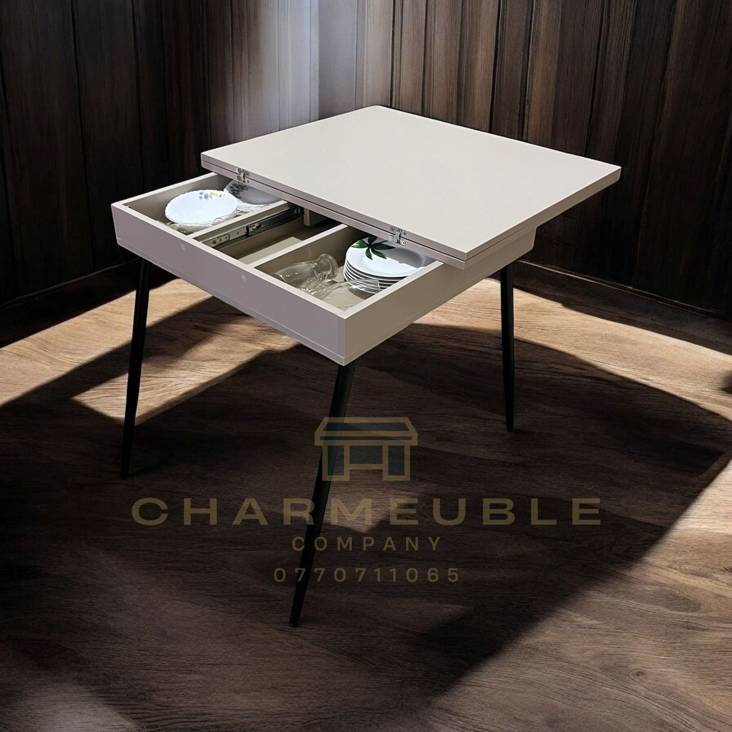 table extensible moderne avec espace de rangement  طاولة عصرية قابلة للتمديد مع مساحة تخزين