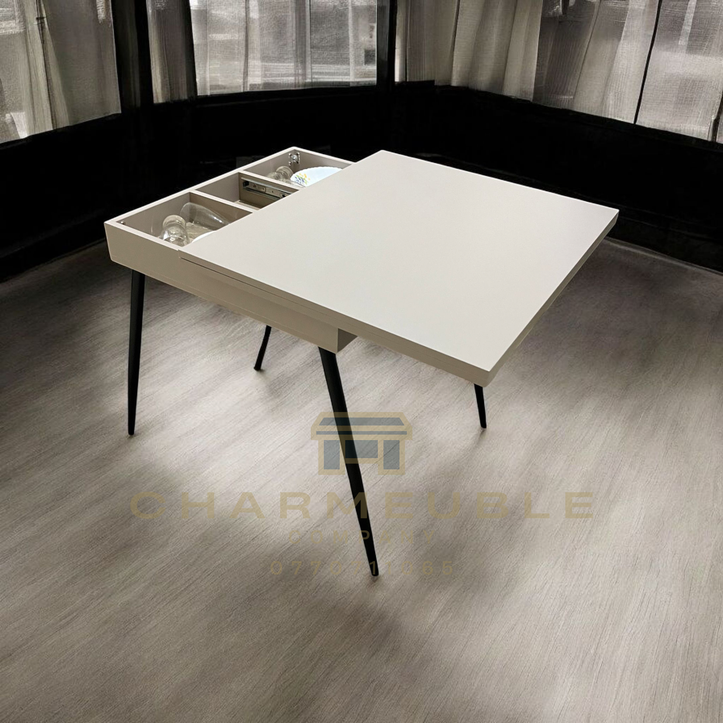 table extensible moderne avec espace de rangement  طاولة عصرية قابلة للتمديد مع مساحة تخزين