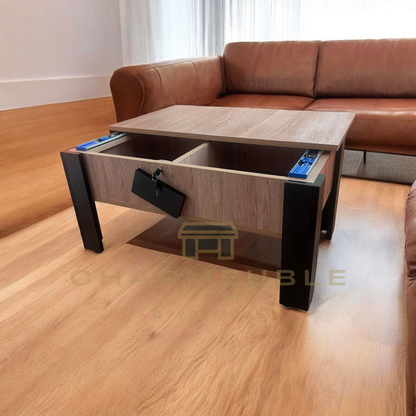 Table basse moderne avec coffre secret طاولة قهوة عصرية مع خزنة سرية