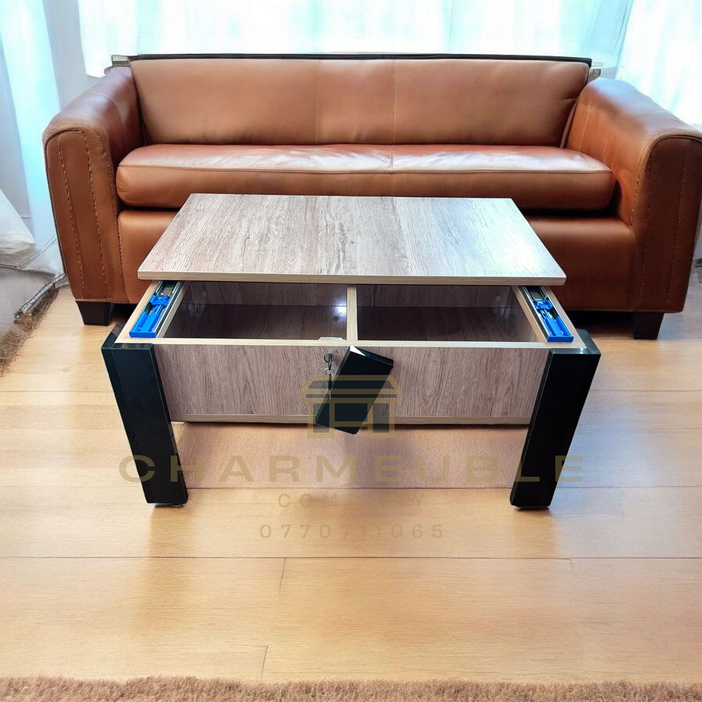 Table basse moderne avec coffre secret طاولة قهوة عصرية مع خزنة سرية