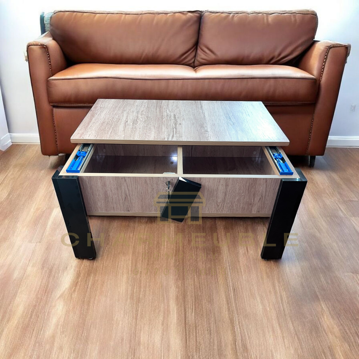 Table basse moderne avec coffre secret طاولة قهوة عصرية مع خزنة سرية