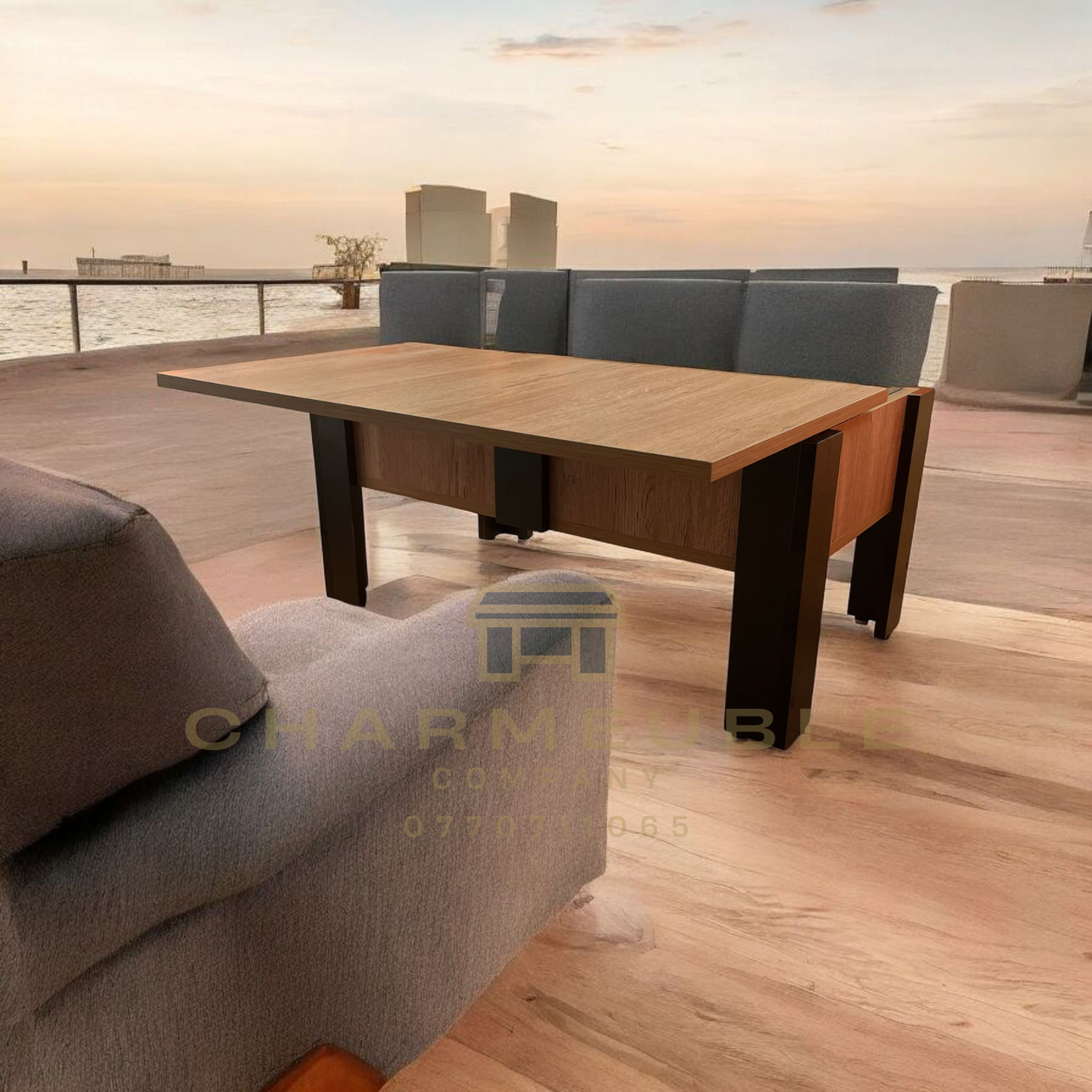 Table basse moderne avec coffre secret طاولة قهوة عصرية مع خزنة سرية